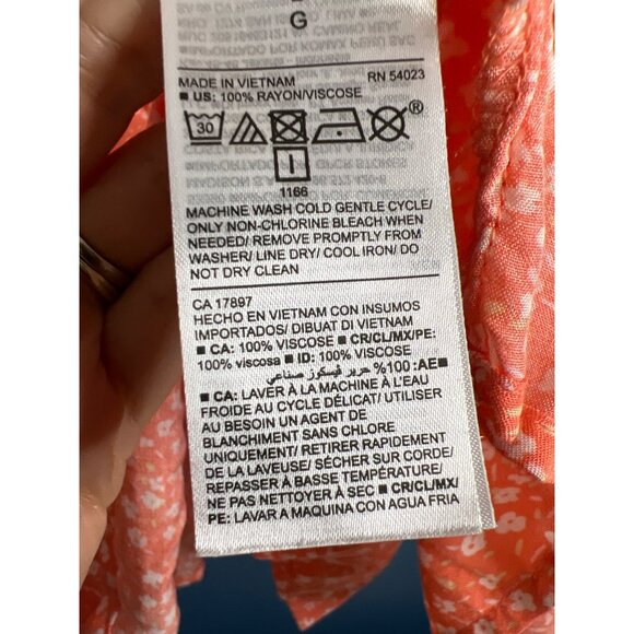 Ruffle trim Old Navy Womens V-Neck Blouse L Pastel Orange Floral Print - Picture 4 of 5